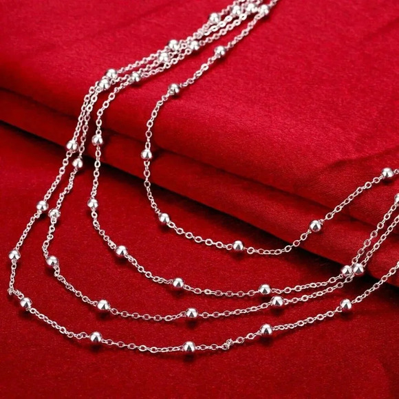 925 Sterling Silver Beaded Multi Layered Necklace Statement Necklace - Picture 4 of 5